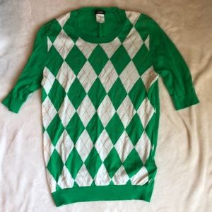 J. Crew Argyle green and white sweater